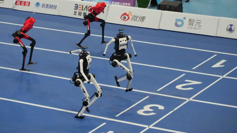 A robot sprinter shatters a 100-meter record again as sparks fly at China's robot competition