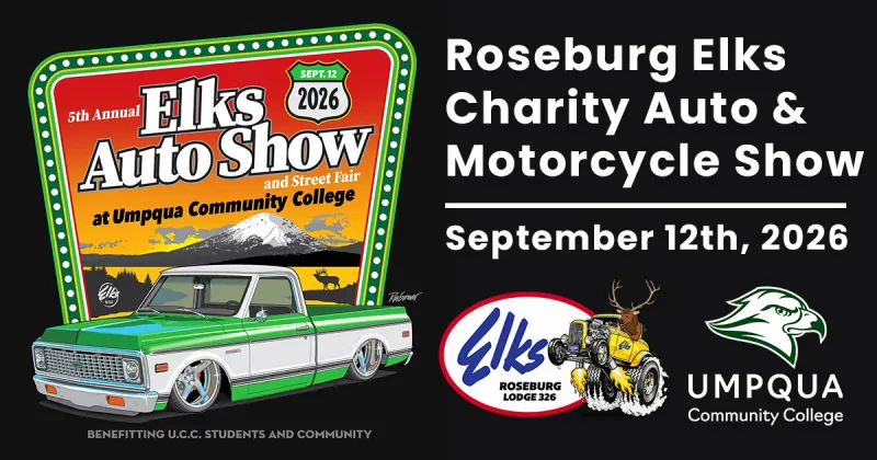 ELKS AUTO SHOW AT UMPQUA COMMUNITY COLLEGE ON SATURDAY