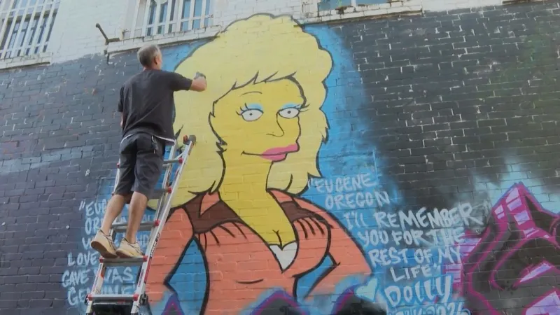 Eugene muralist honors Dolly Parton with Simpsons-style tribute in downtown display