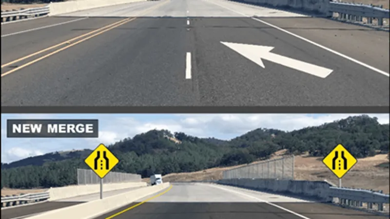 Zipper merge implemented on Oregon 42 from Winston to Interstate 5