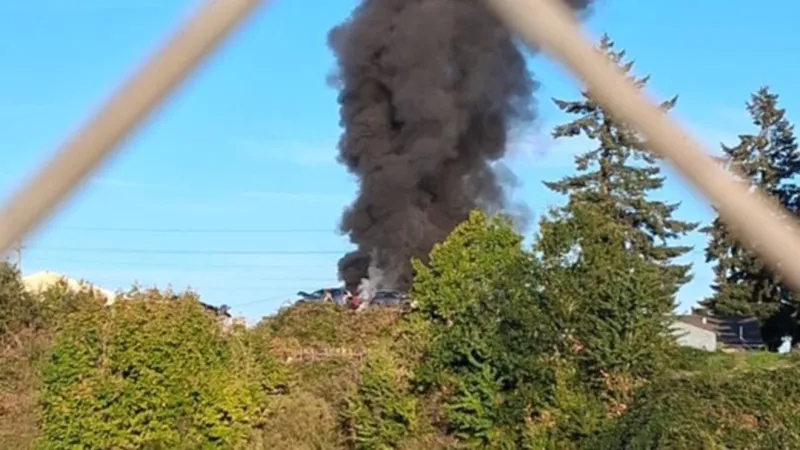 Junkyard fire burning cars in Northeast Salem