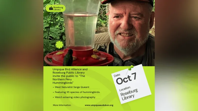Serge Queant to present 'Northern Peru Hummingbirds' at Roseburg library Oct. 7