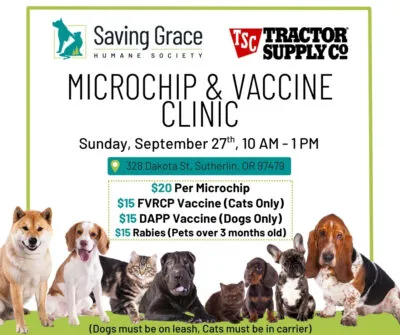 SAVING GRACE HOLDING MICROCHIP AND VACCINE CLINIC SEPTEMBER 27TH