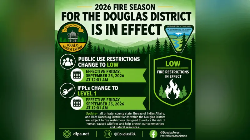 Fire restrictions lowered to low in Douglas District lands starting Sept. 25