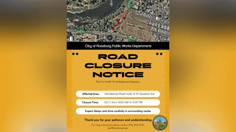 Old Melrose Road to close to through traffic Oct. 1 from 8 a.m. to 5 p.m.