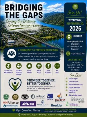 BRIDGING THE GAPS COMMUNITY FORUM IN REEDSPORT WEDNESDAY