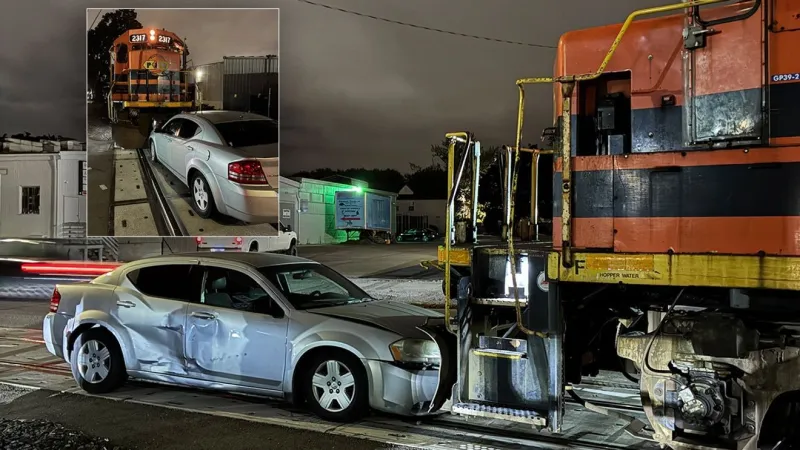 Train strikes car in Salem after driver gets stranded on tracks, no injuries reported