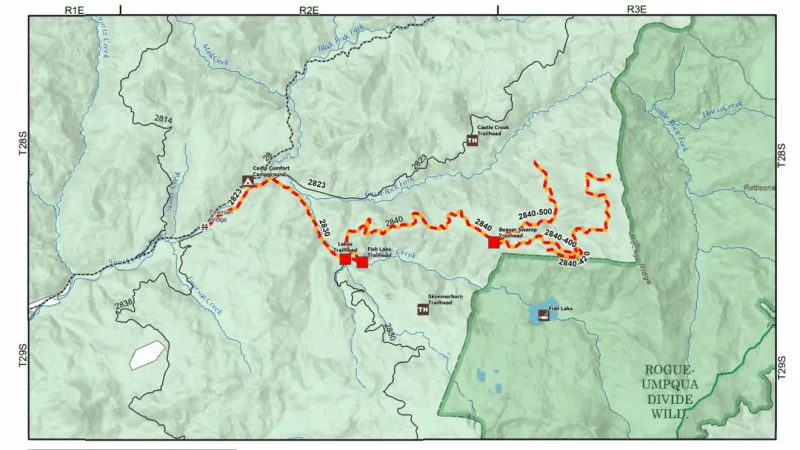 Castle Fire closure reduced; 3 trailheads and multiple Umpqua NF roads affected