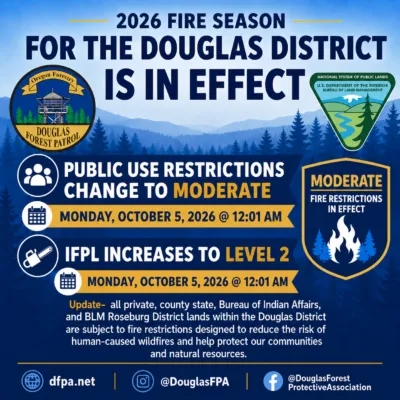 FIRE DANGER AND RESTRICTIONS INCREASE FOR DOUGLAS DISTRICT