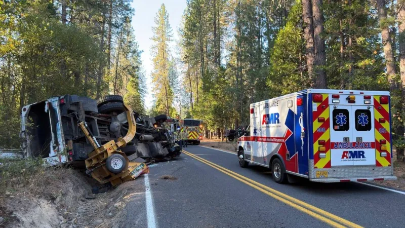 Driver rescued after truck overturns in Merlin, sustains non-life-threatening injuries