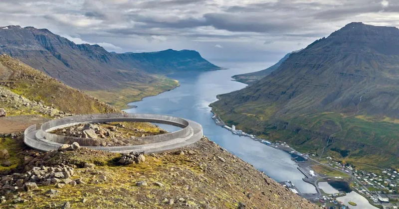 New Viking-inspired viewing platform opens above Icelandic fjord town