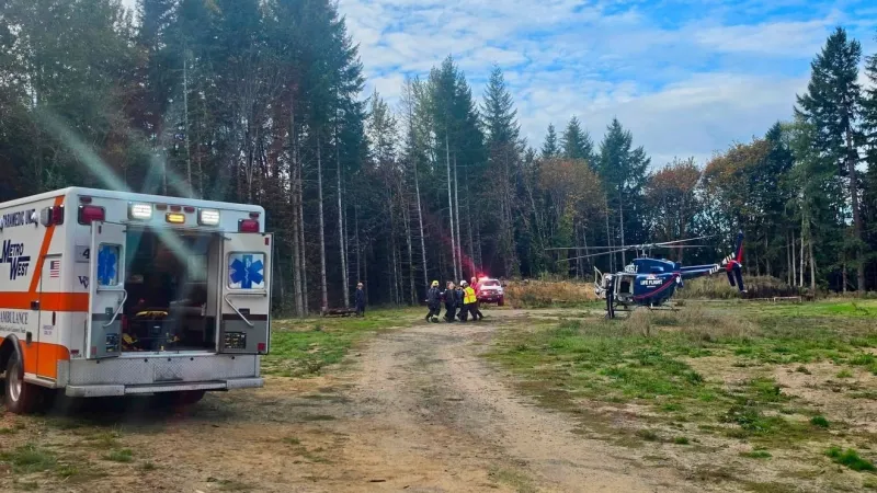Logging crew member airlifted to hospital when equipment rolls down hill near Vernonia