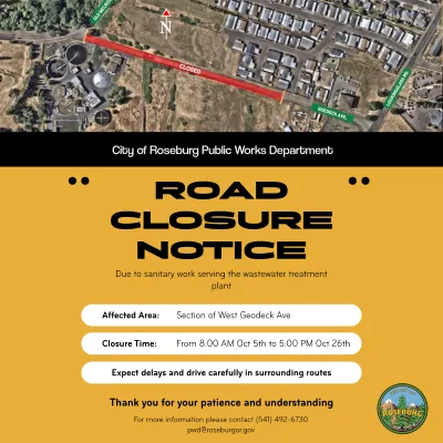 CLOSURE OF WEST GODECK AVENUE EXTENDED THROUGH OCTOBER 26TH