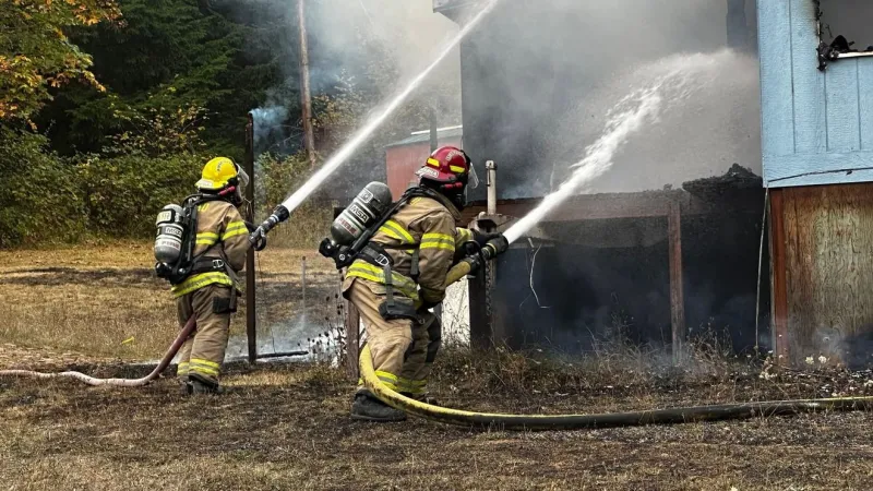 Woodstove ash dumped in grass ignites Sweet Home residence, flames spread to power pole