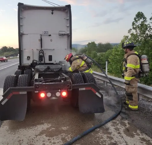 Truck's tires catch fire on Hepburnville interchange of Route 15