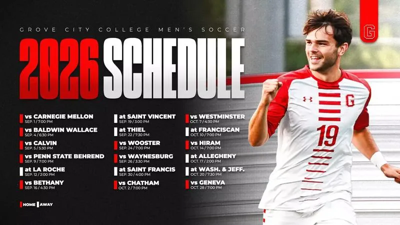 2026 Grove City men's soccer schedule online