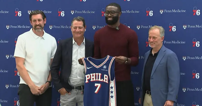 Sixers introduce Jaylen Brown in 1st press conference since blockbuster trade with Celtics