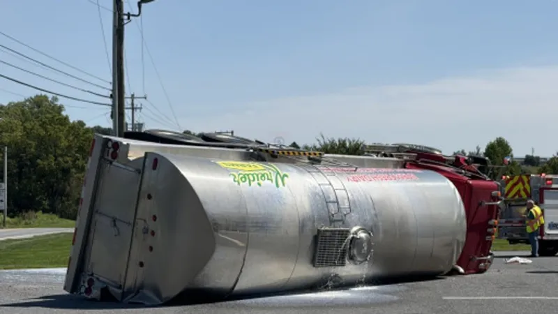 Truck spills milk into parking lot after rollover crash in Lancaster County