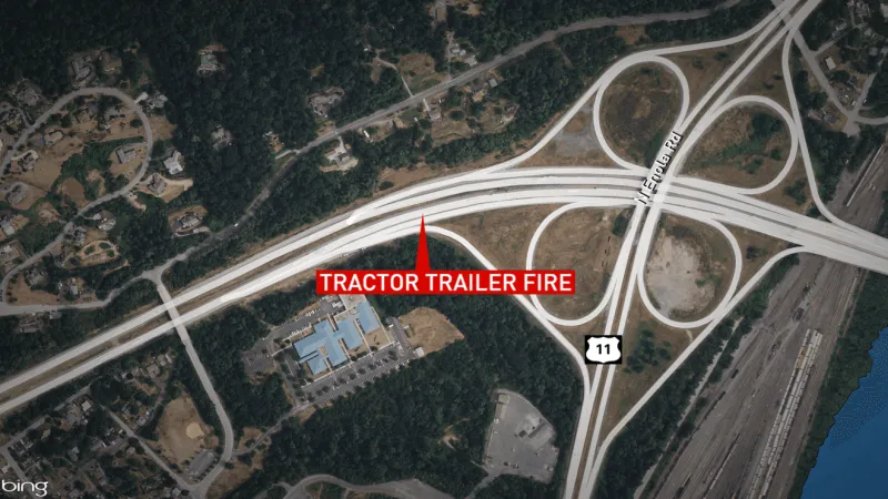 Tractor trailer catches on fire, closes lane of I-81 NB early Tuesday morning: dispatch