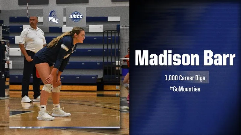 Mounties Split Friday Matches; Barr Records 1,000th Career Dig