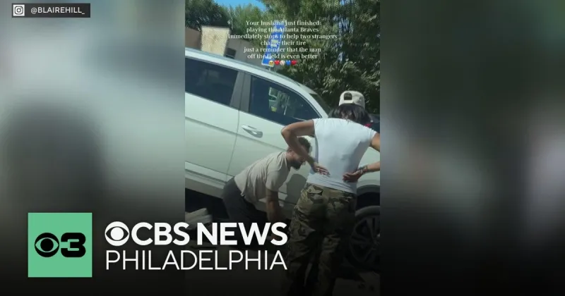 Phillies OF Derek Hill helps couple change flat tire