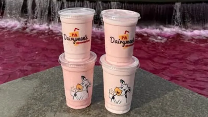 Free strawberry milkshakes for Breast Cancer Awareness at PA State Capitol Fountain