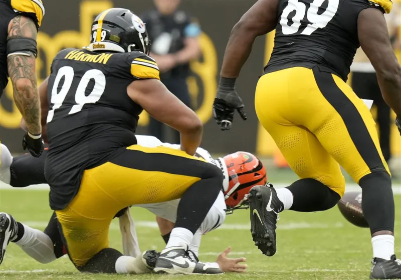 Steelers defensive lineman Derrick Harmon calls game with a strip-sack of Joe Burrow