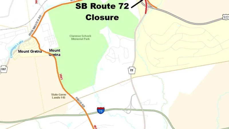 Night detours begin tonight for resurfacing work on Routes 72 and 322 in Lebanon County