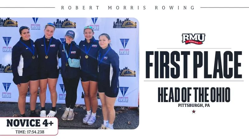Novice 4+ Wins Gold as RMU Rowing Opens Season at Head of the Ohio Regatta