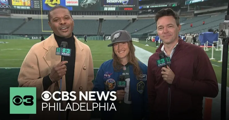 Artemis II astronaut Christina Koch giving the Eagles Super Bowl confetti she brought to space