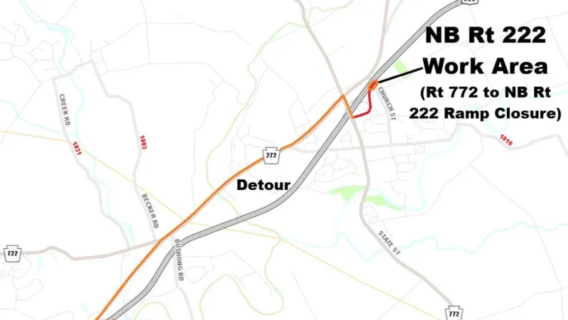Major traffic delays expected on Route 222 as lane and ramp close for weekend repairs