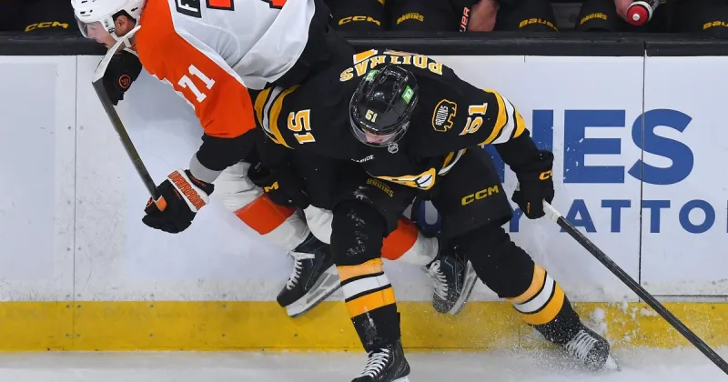 Bruins roll past winless Flyers 5-1, Fraser Minten has a goal and 2 assists