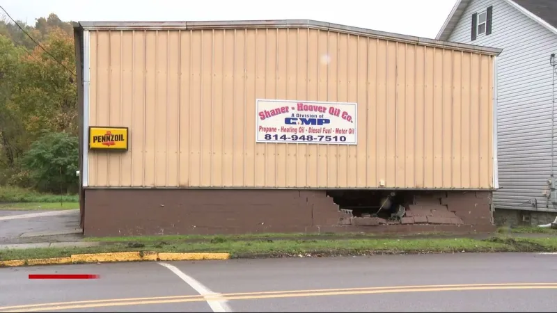 No injuries reported after two-vehicle crash damages business in northern Cambria County