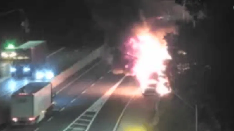 Vehicle engulfed in flames on Pennsylvania Turnpike near Lancaster County: dispatch