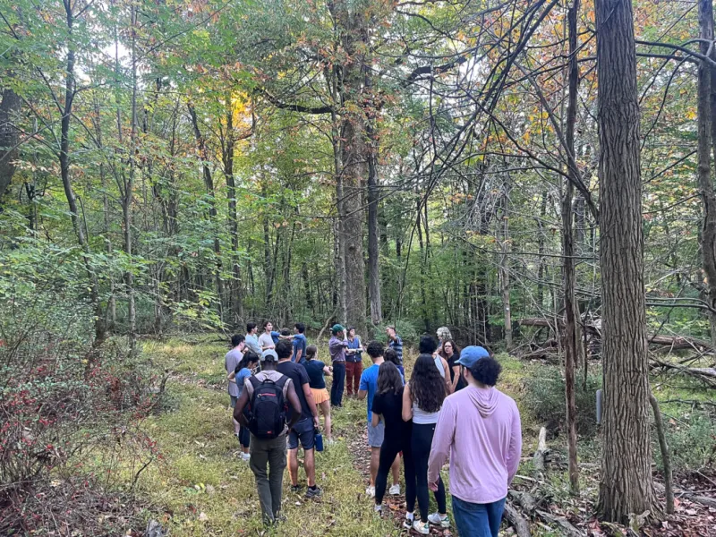Visiting professor Shay Rabineau guides hike through South Mountain