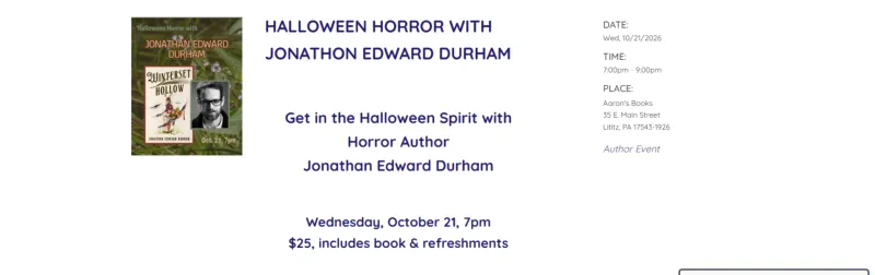 Pennsylvania Author Jonathan Edward Durham Brings Horror Fantasy Novel Winterset Hollow to Lancaster County