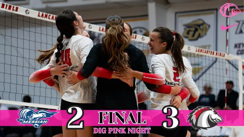 Women's Volleyball Defeats Messiah on Dig Pink Night in Five-Set Classic