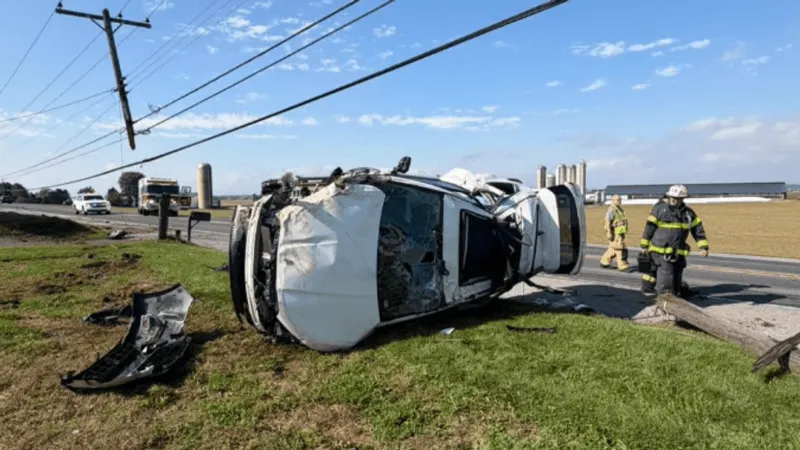 One injured after vehicle crashes into powerline poles in Lebanon County