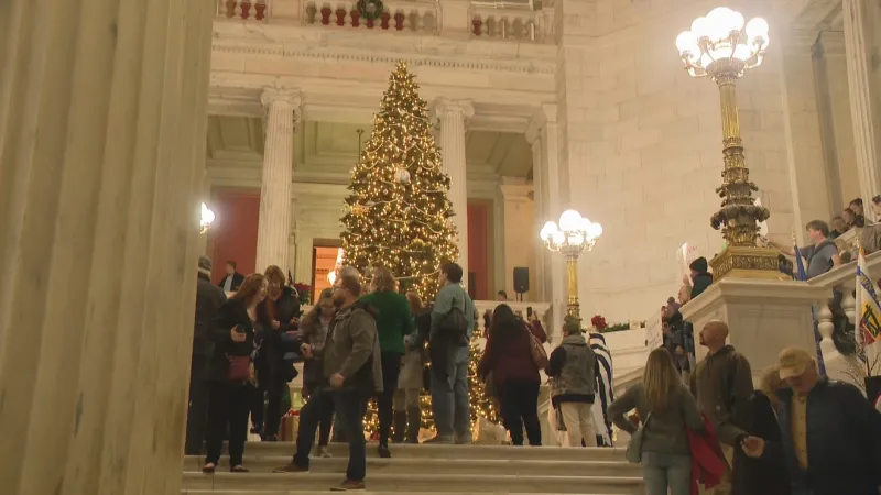 Gov. McKee, first family light State House Christmas tree