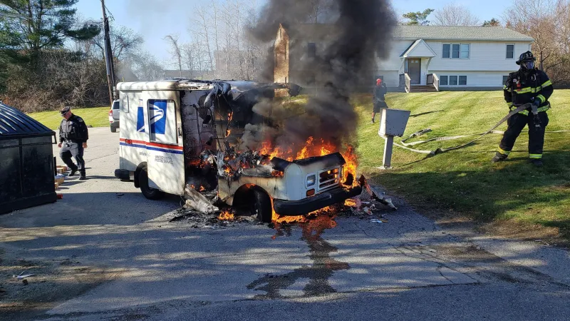 Flames engulf mail truck in Dudley