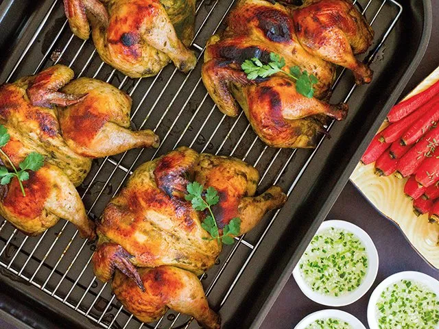 Thai oven-grilled Cornish hens with chili dipping sauce