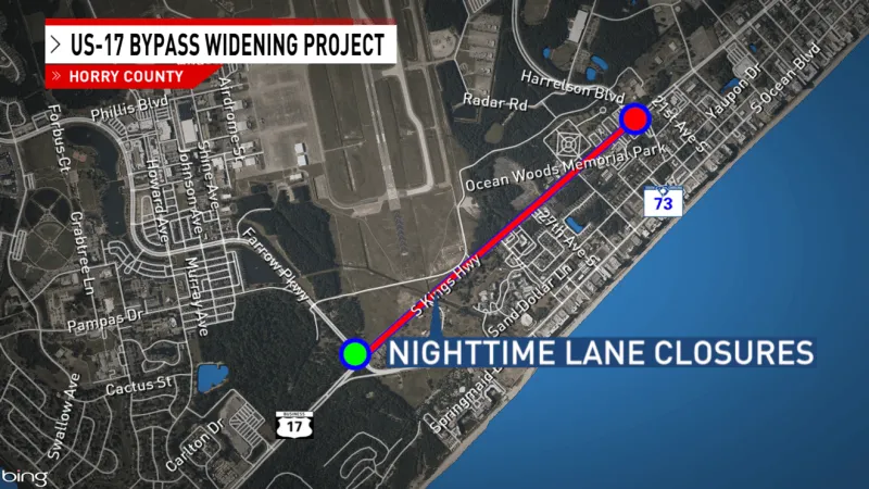 Overnight lane closures to take place on Highway 17 Bypass