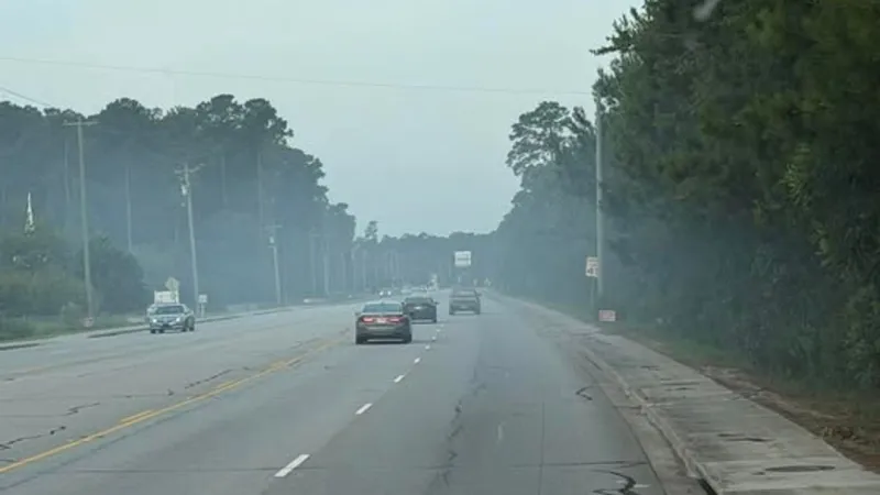 Smoke from recent woods fire visible on Highway 707 in Horry Co.