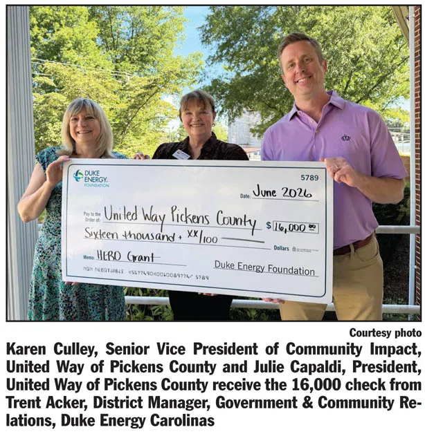 United Way of Pickens County receives Duke Energy HERO Grant