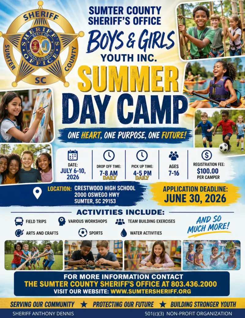 Applications for Sumter Sheriff's Office Youth Summer Day Camp due June 30