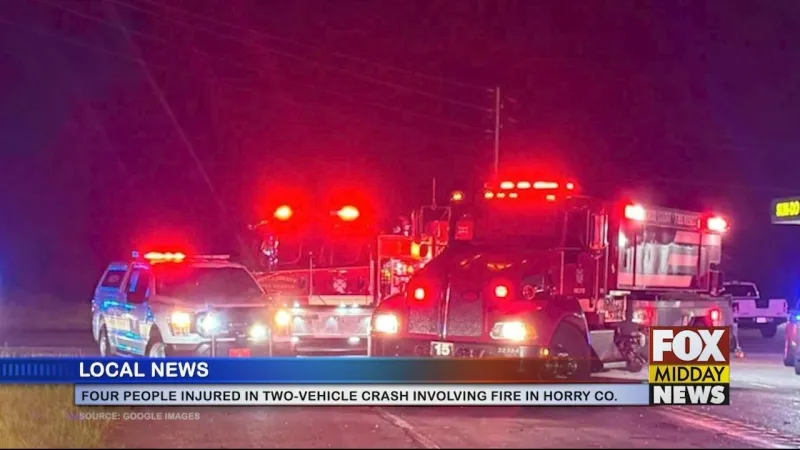 Two-Vehicle Crash Involving Flames Leaves Four People Hurt