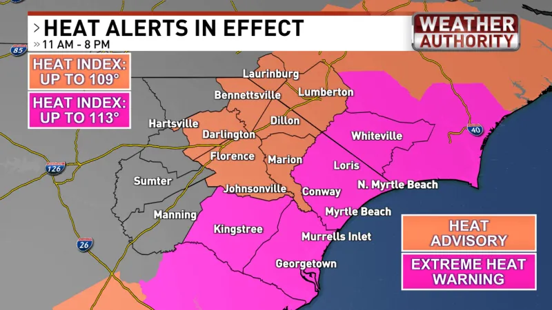 Extreme Heat Warnings, Heat Advisories issued across Grand Strand, Pee Dee