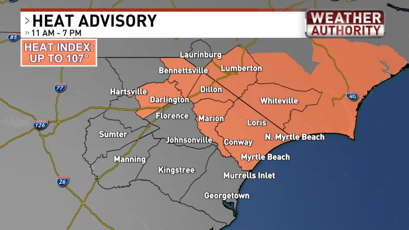 Heat index values could climb up to 107 degrees during Monday advisory