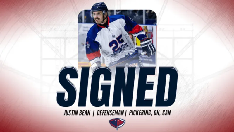 South Carolina Stingrays agree to terms with defenseman Justin Bean, returning to ECHL