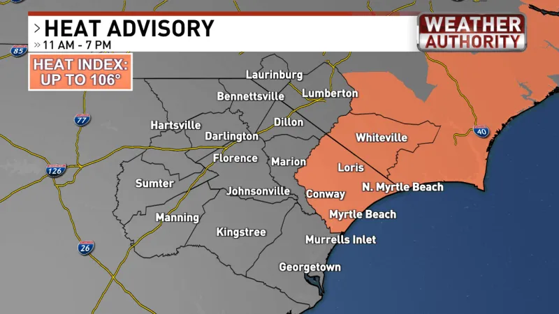 Another Heat Advisory issued for parts of the Grand Strand Wednesday